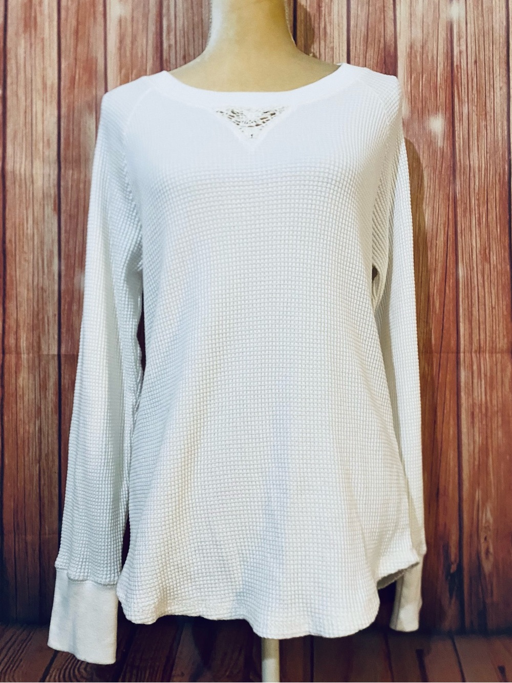 Women’s Large Ivory Waffle Knit Blouse C&C California Long Sleeves Soft